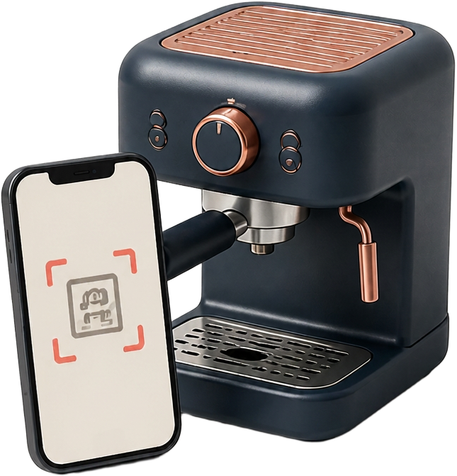 Phone scanning a product QR code